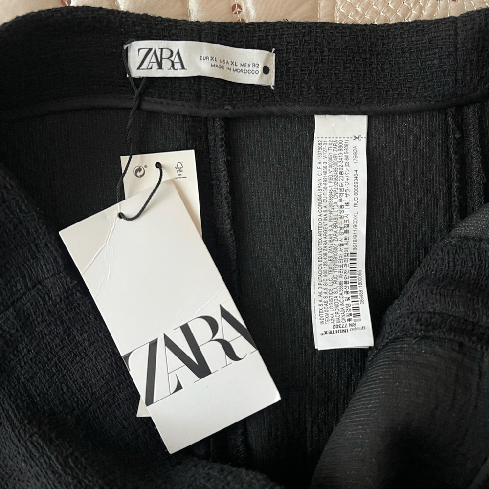 ZARA Textured Tweed Midi Skirt with Slit Gold Buttons NEW Size XL