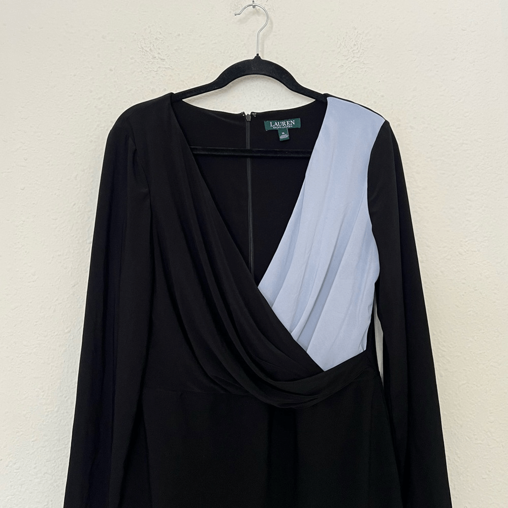 Lauren Ralph Lauren Alexie Long Sleeve Sheath Dress Size 14 Black and Gray