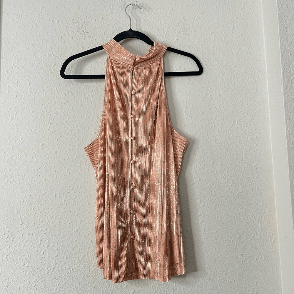Anthropologie Vickie Pink Metallic Halter Top NEW Size XL