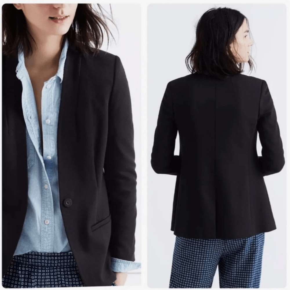 MADEWELL Black Blazer Modern Collarless Single Button Size 10