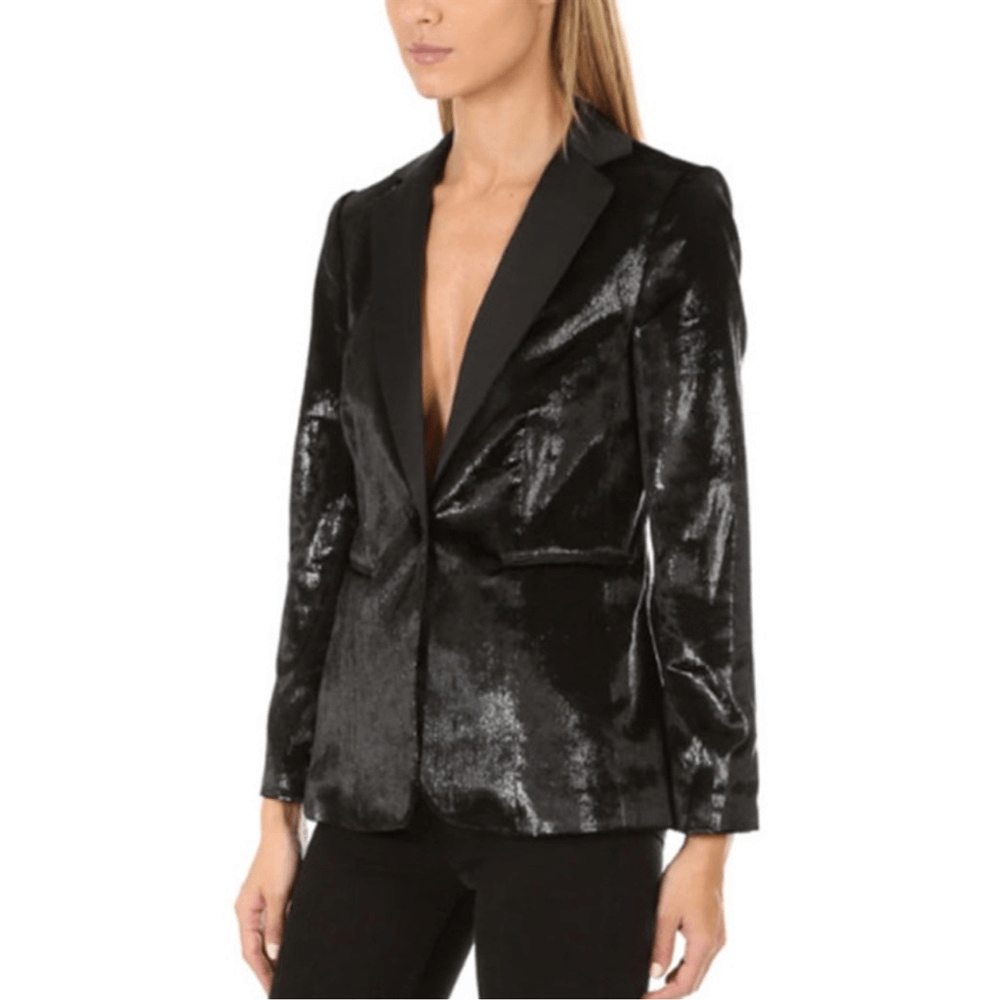 FRAME Black Metallic Velvet Satin Blazer Jacket Size 2 Party Cocktail