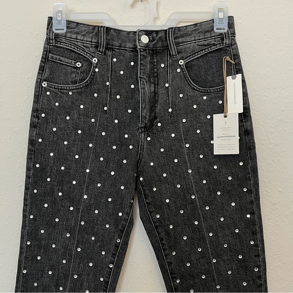 Anthropologie Pilcro and the Letterpress Beaded High Rise Slim Jeans NEW Size 27