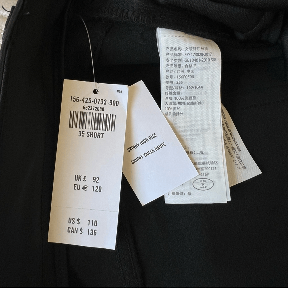 Abercrombie & Fitch Curve Love High Rise Skinny Vegan Leather Pants NEW Black 35