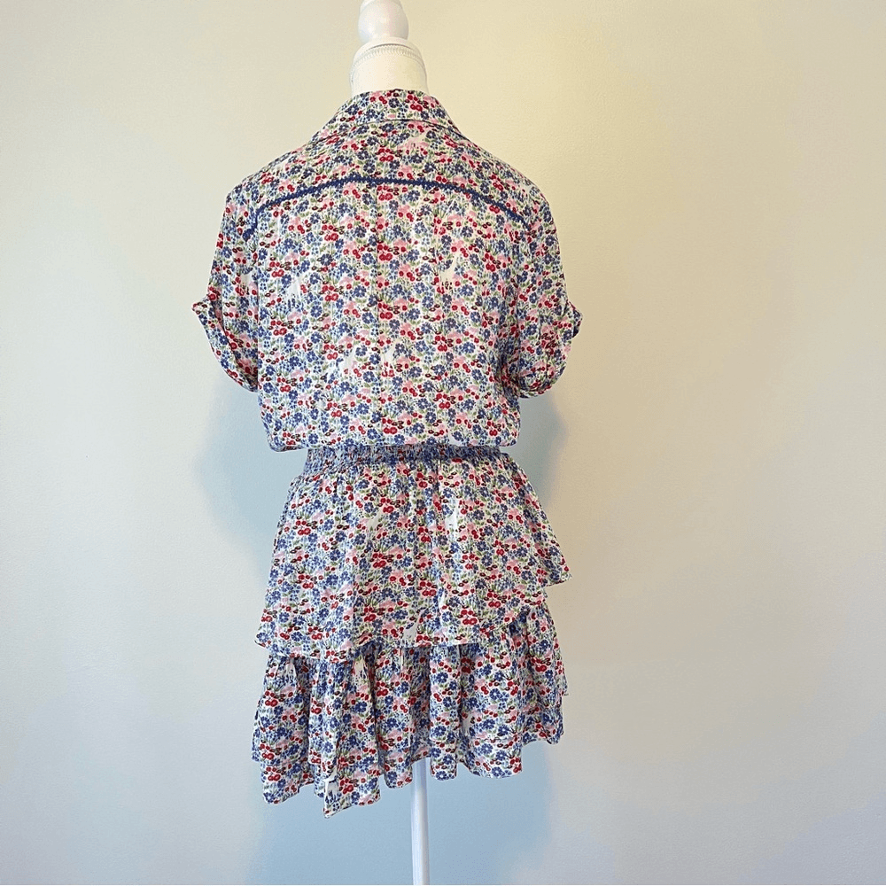 Poupette St Barth Branda Floral Tiered Shirt Mini Dress Size Medium