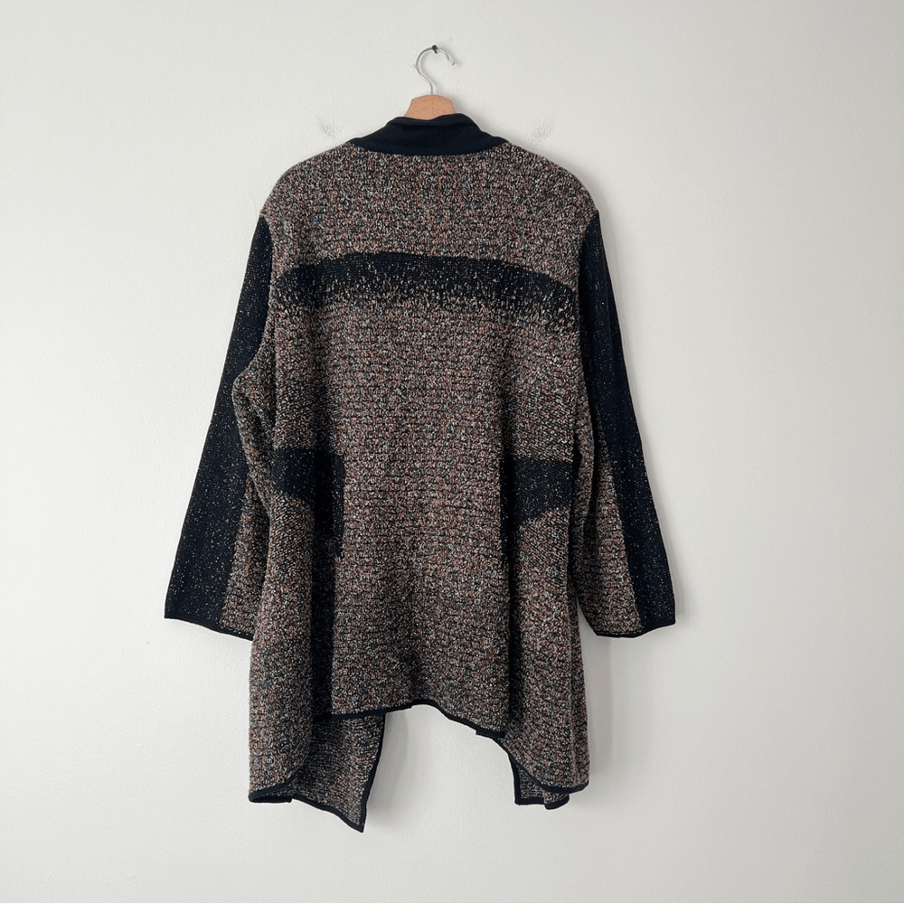 Ming Wang Black Open Front Cardigan Plus Size 3X Confetti Colorful Waterfall