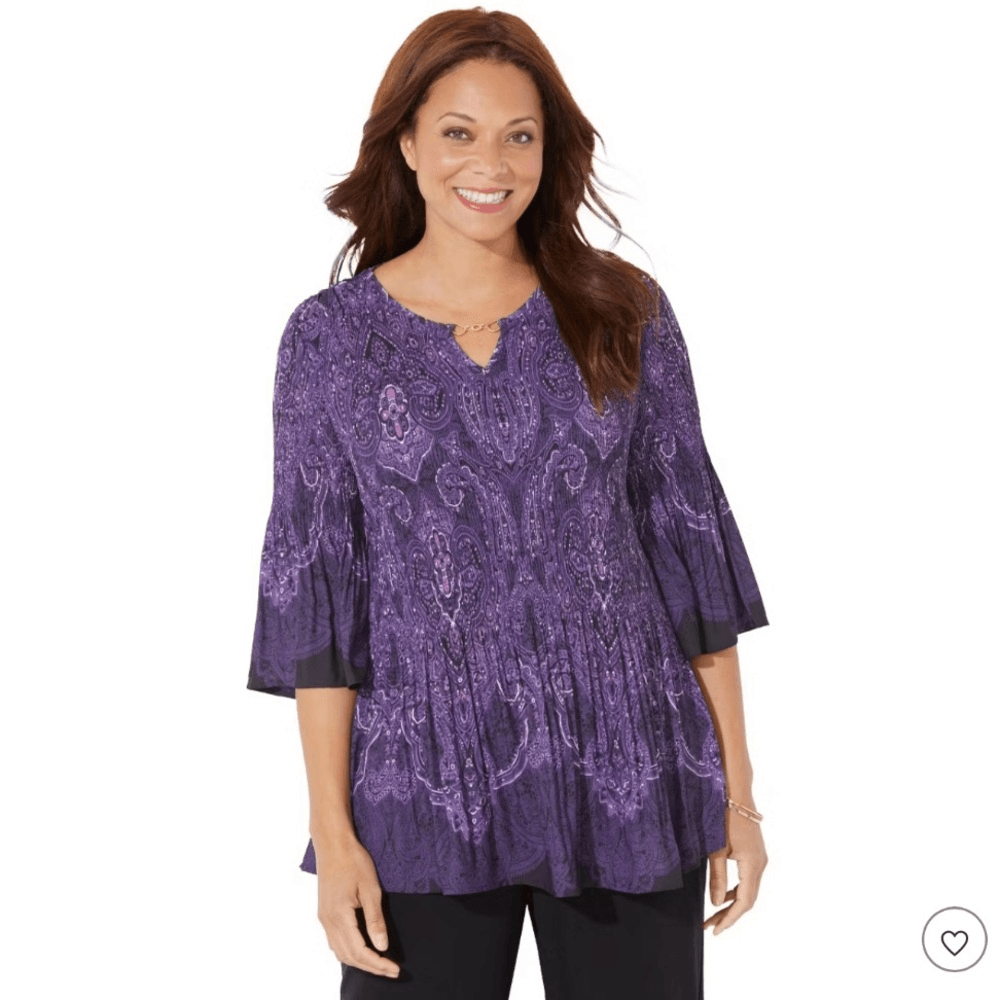 Catherines Affinity Chain Long Sleeve Blouse Top Size 1X Purple