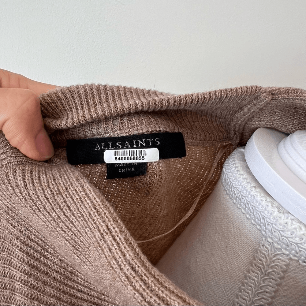 All Saints Ridley Wool Cashmere Blend Sweater in Tan Size Medium