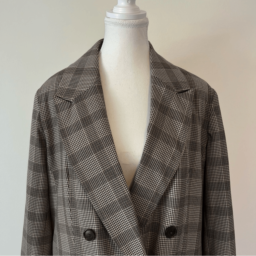 A New Day Plaid Blazer Jacket in Tan Size Medium Double Breasted Career Work