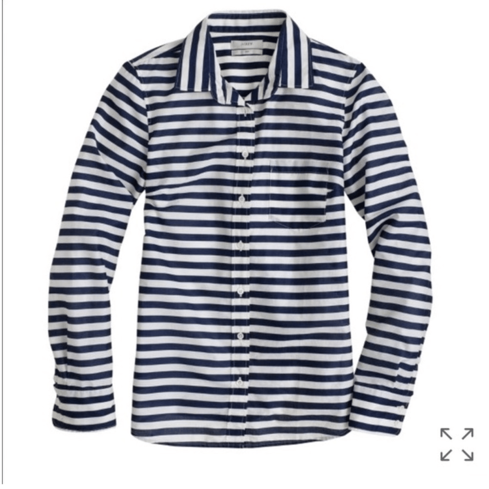 J. CREW Striped Boy Shirt Navy Blue White Long Sleeve Button Down Size 6