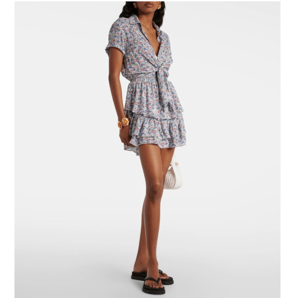 Poupette St Barth Branda Floral Tiered Shirt Mini Dress Size Medium