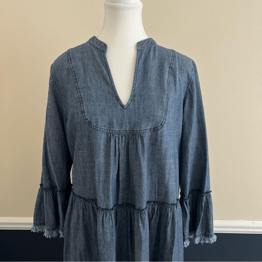 Trina Turk Womens  Movie Colony Linen-Blend Dress in Blue Size Large