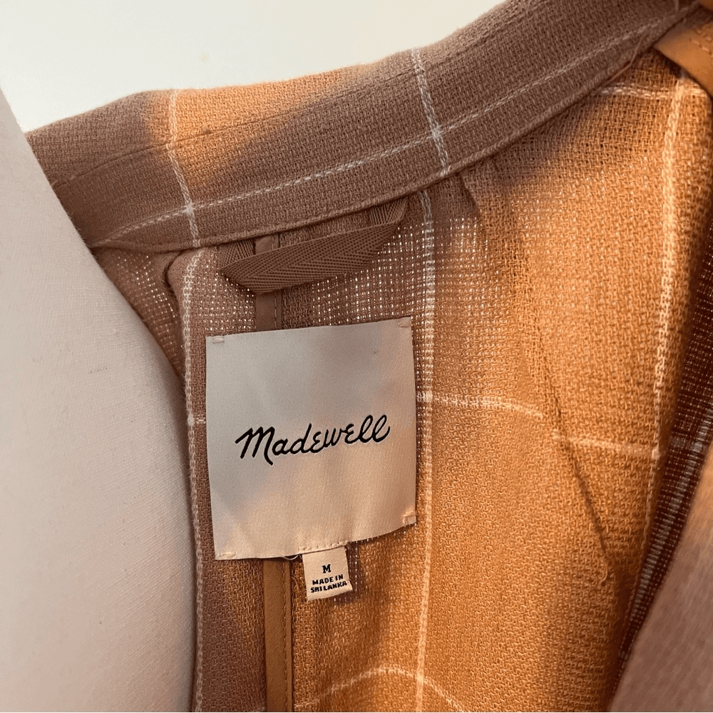 Madewell Breezewoven Larsen Linen Blazer Windowpane Plaid Sandstone Beige / Tan