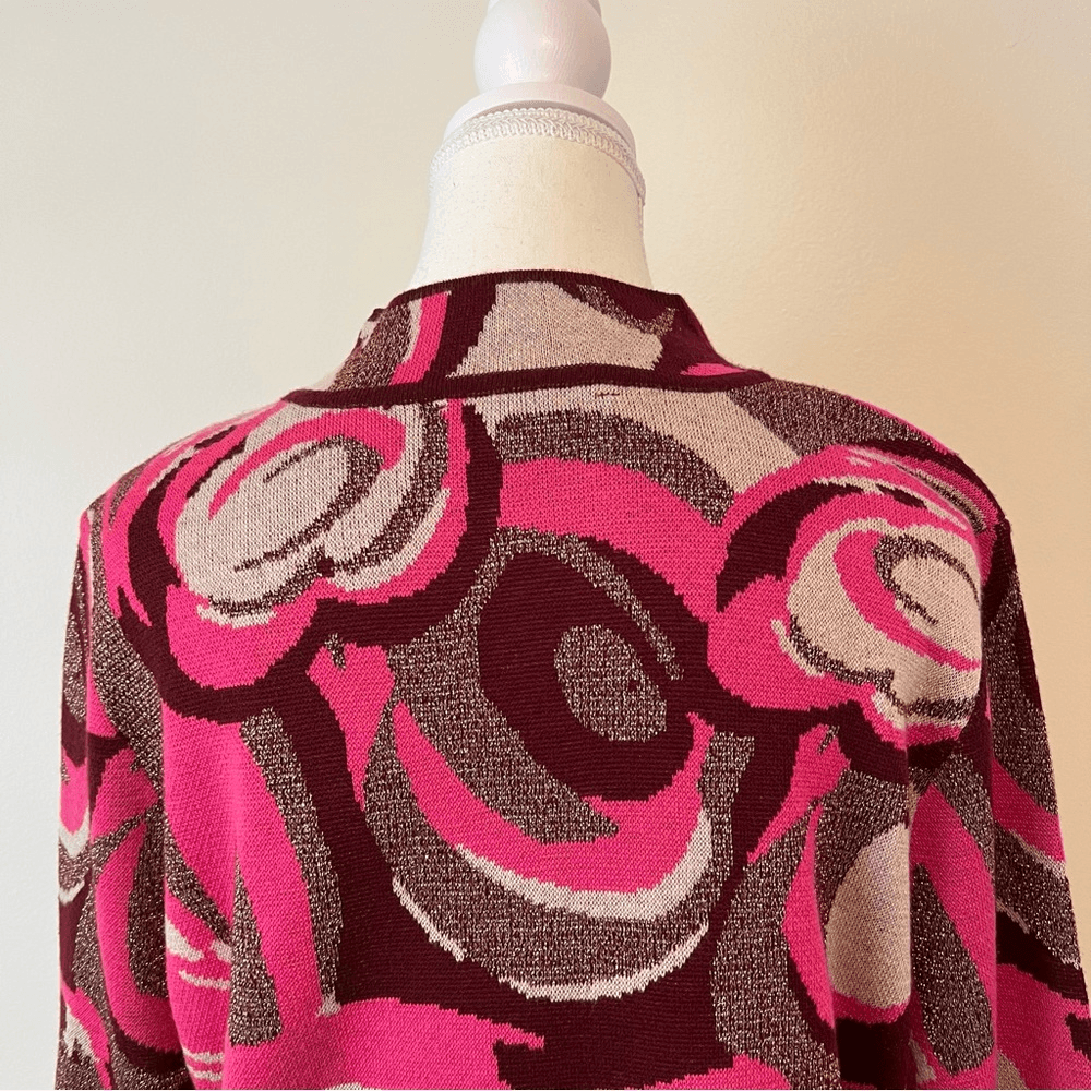 Boston Proper Jacquard Merino Wool Mock Neck Sweater Size L in Pink