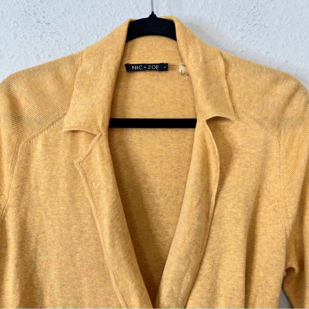 Nic+Zoe Cotton Blend Faux Wrap Sweater Size Large in Yellow