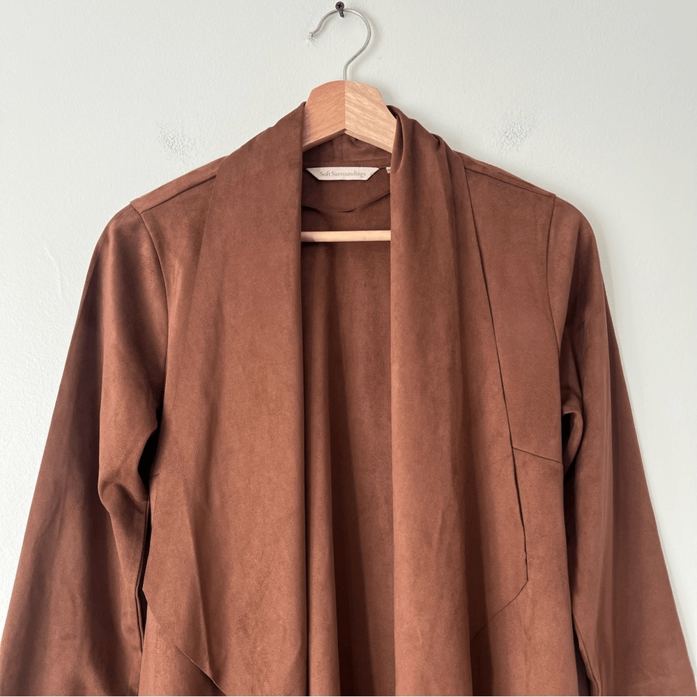 Soft Surroundings Shape Drape Faux Suede Brown Jacket Cardigan Size XS NWOT