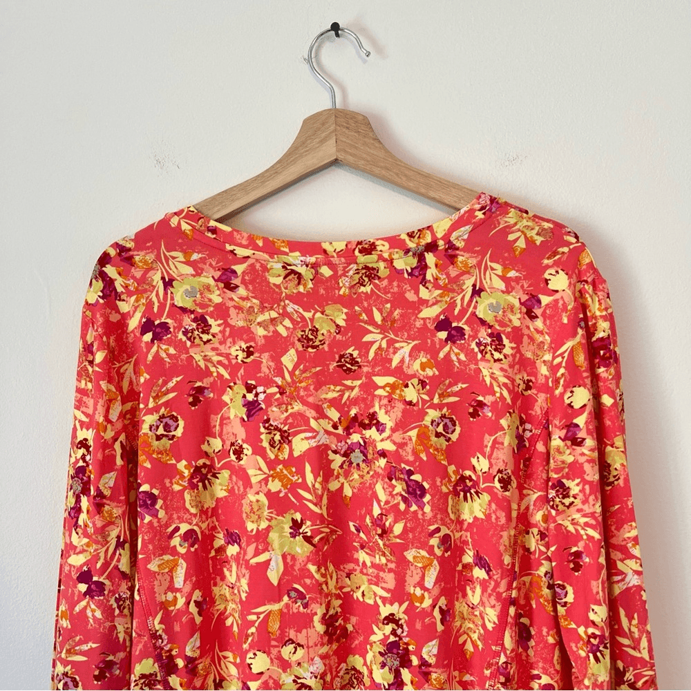 LOGO by Lori Goldstein Floral Long Sleeve Top Size XL Orange Stretchy