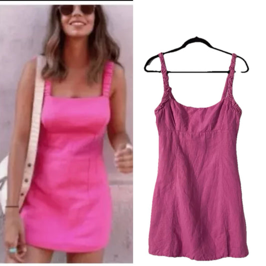 Zara Pink Linen Blend Mini Dress NEW Size Medium