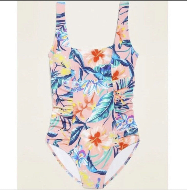 Old Navy Square Neck One Piece Tropical Floral Print Swimsuit NEW Size Small