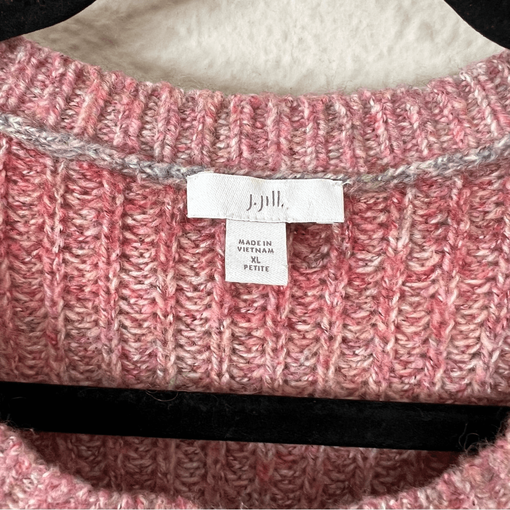 J. Jill Ombre Stripe Crewneck Sweater Wool Blend Size XL Petite Pink Gray Chunky