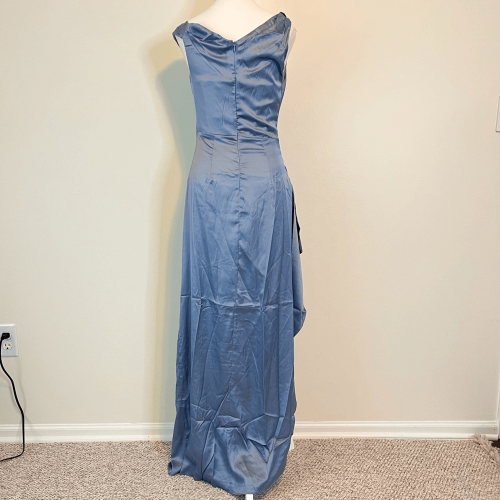 Babyboo Juliene Satin Maxi Dress in Dusty Blue NEW Size Medium