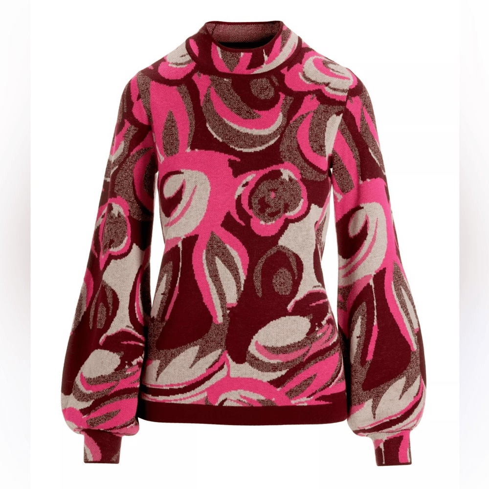 Boston Proper Jacquard Merino Wool Mock Neck Sweater Size L in Pink