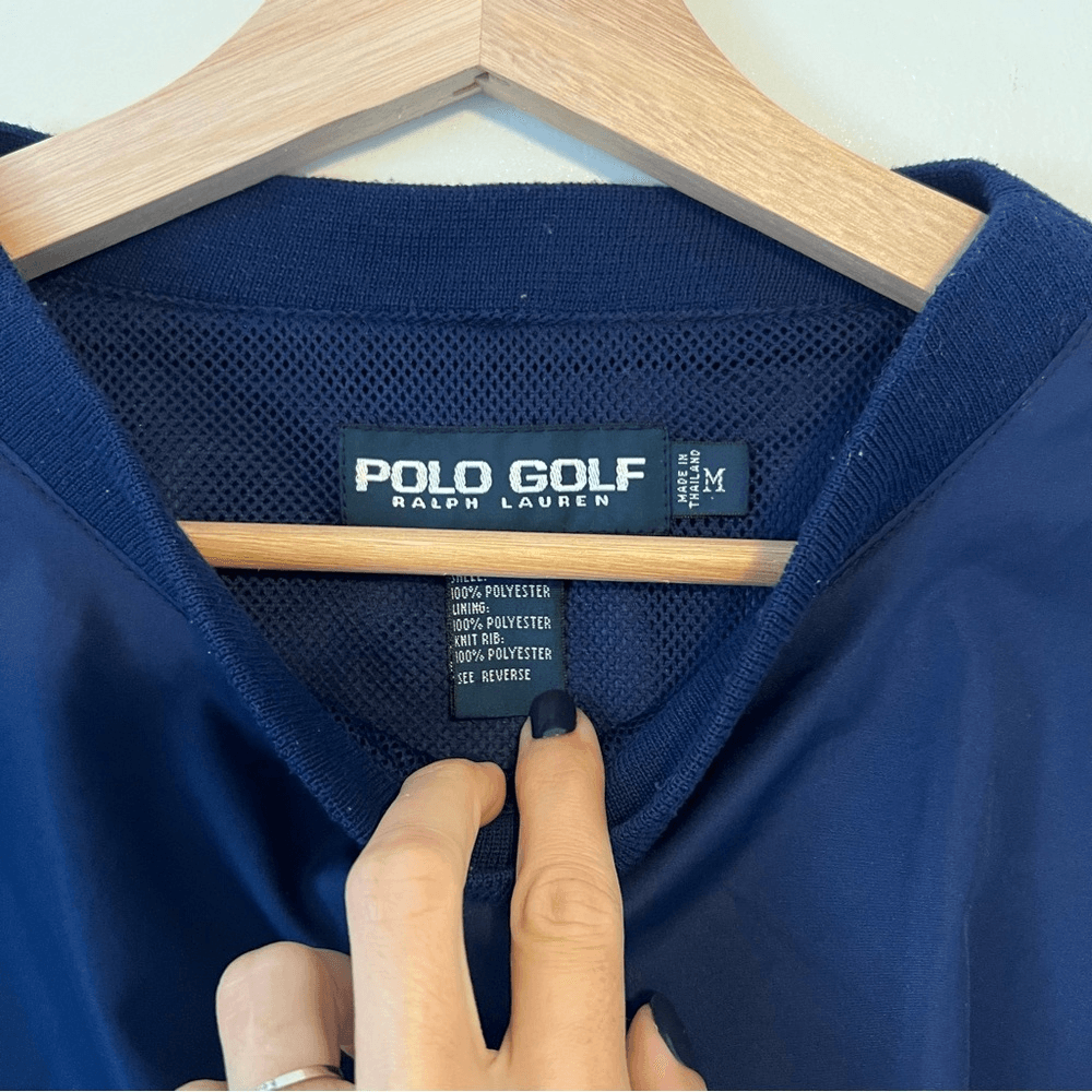 Vintage Polo Golf Ralph Lauren Navy Blue Pullover Windbreaker Size M Clubs Logo