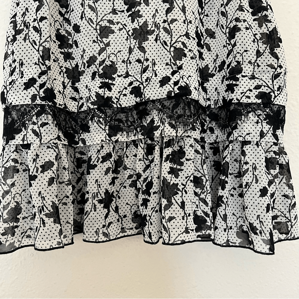CAbi Everything Top Ruffle Hem Sheer Floral Bouquet Polka Dot Blouse Size Small