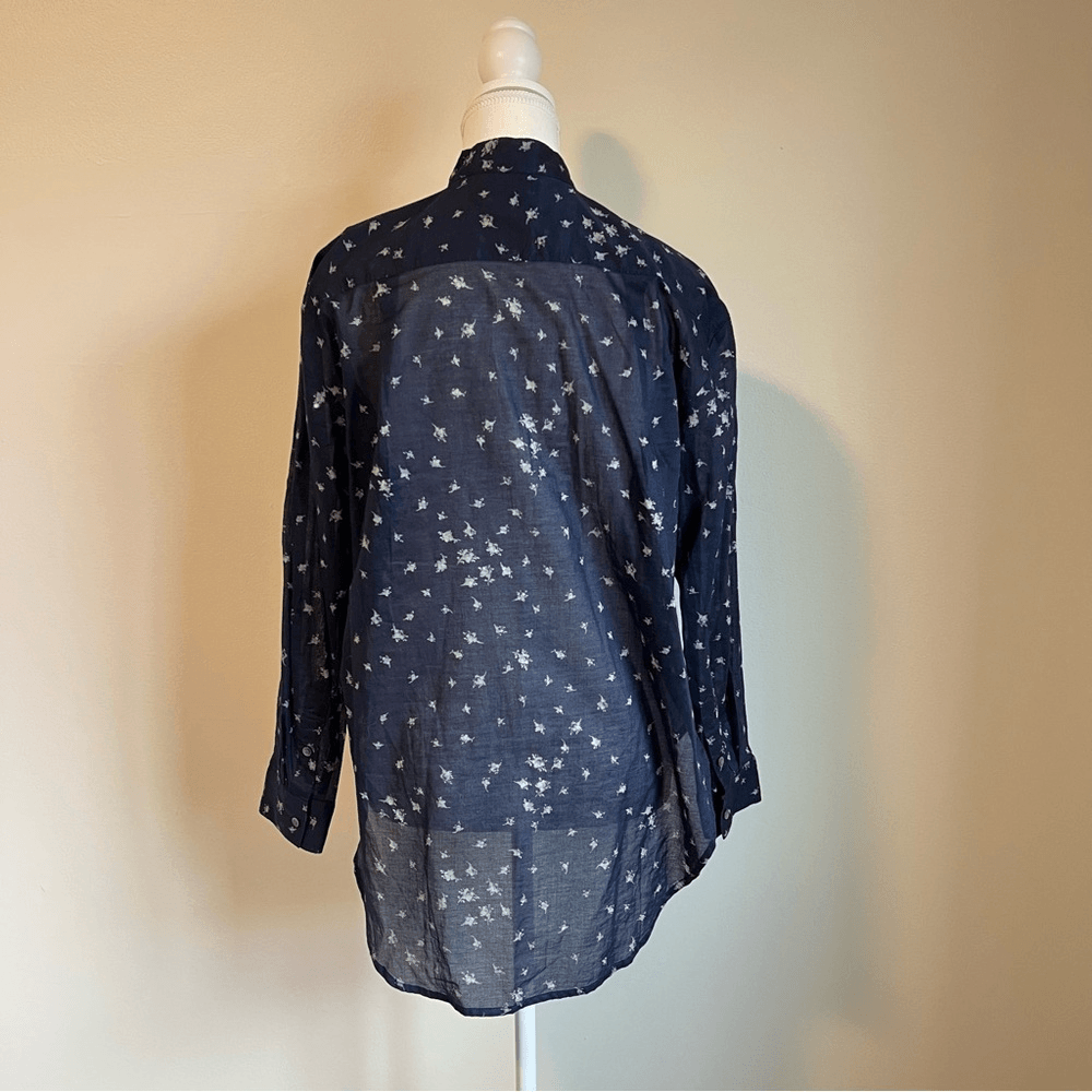 Madewell Blue Collarless Popover Shirt Rosebud Navy Blue Size Small