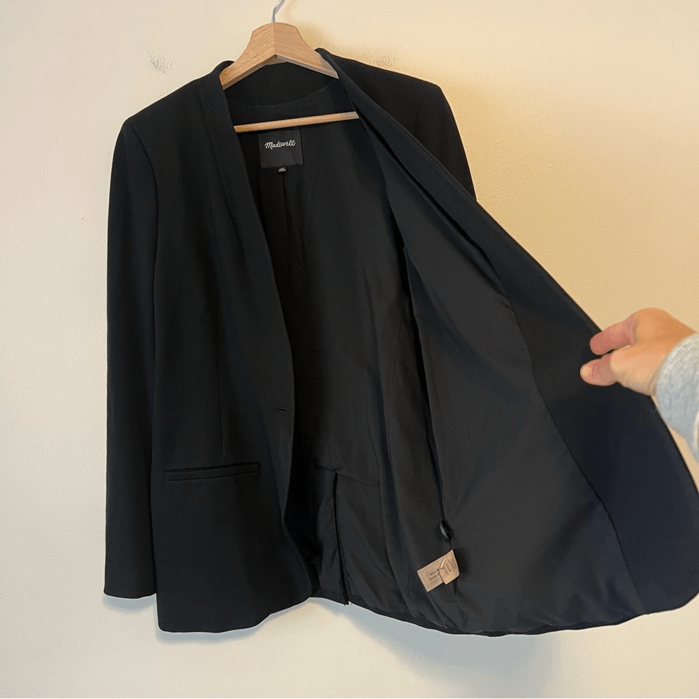 MADEWELL Black Blazer Modern Collarless Single Button Size 10