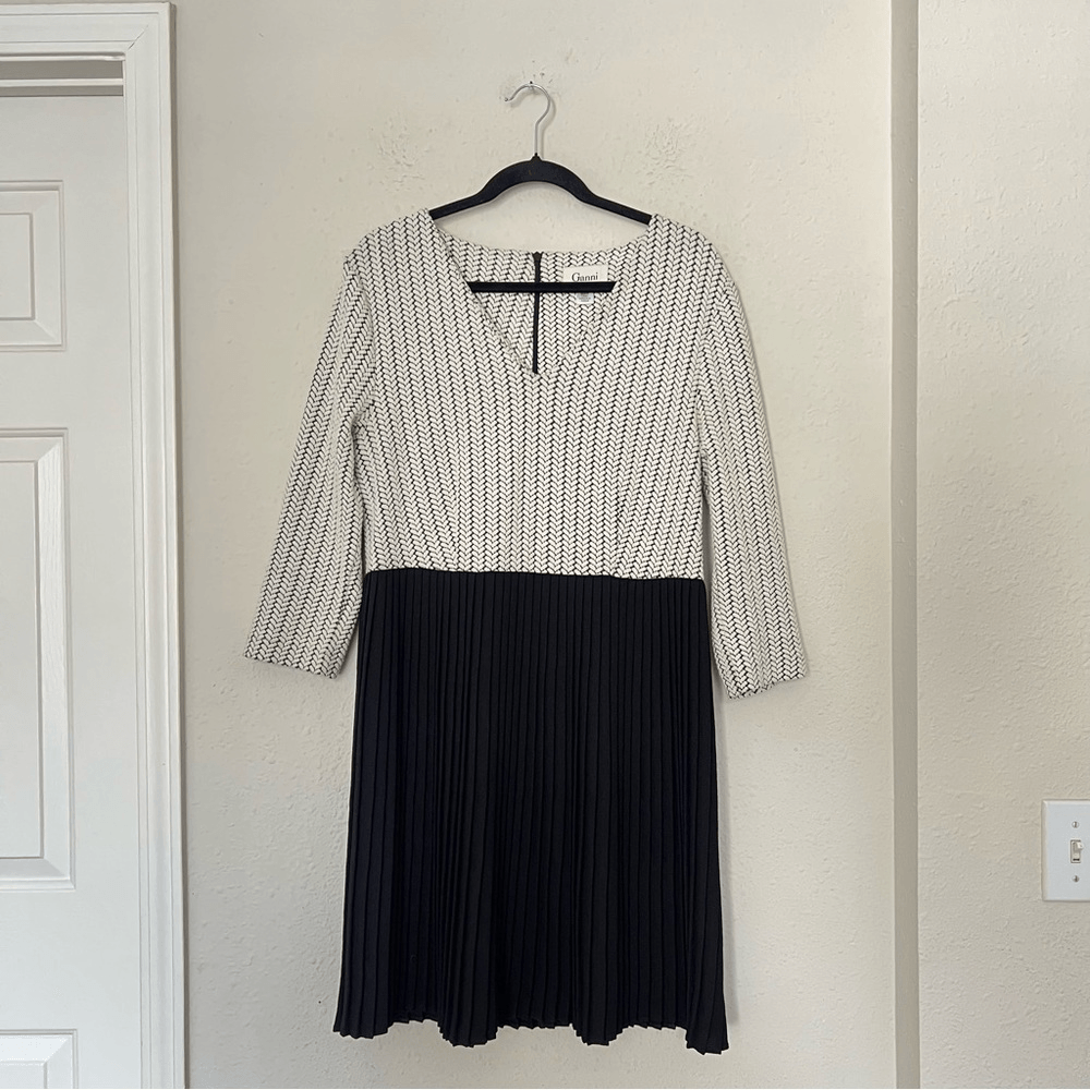 Ganni Anthropologie Jacquard Jersey Knife Pleated Dress Size Large