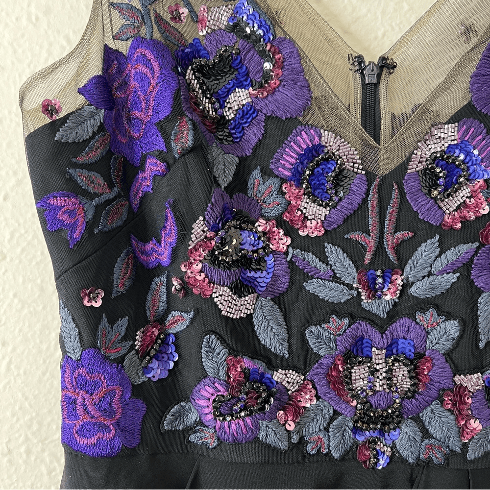 Marchesa Notte Floral Beaded Embroidered Column Gown Maxi Dress NEW Size 10