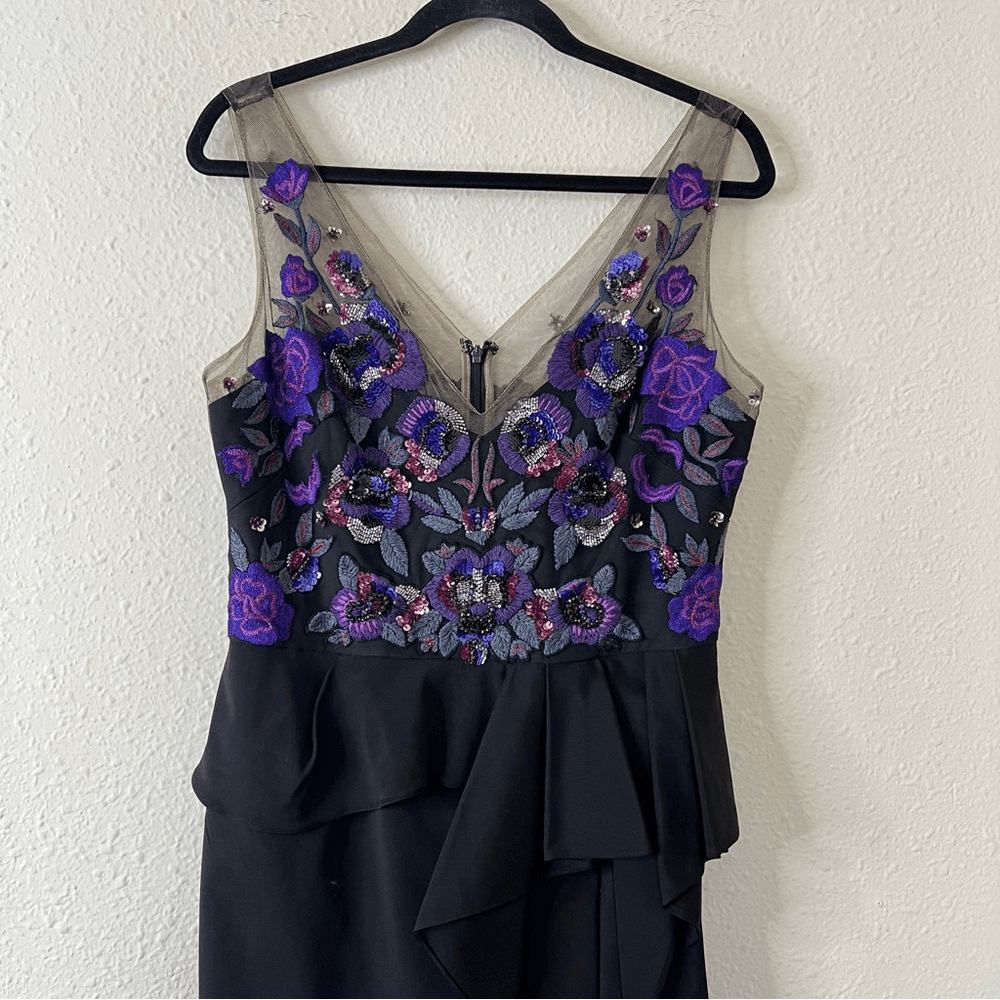 Marchesa Notte Floral Beaded Embroidered Column Gown Maxi Dress NEW Size 10