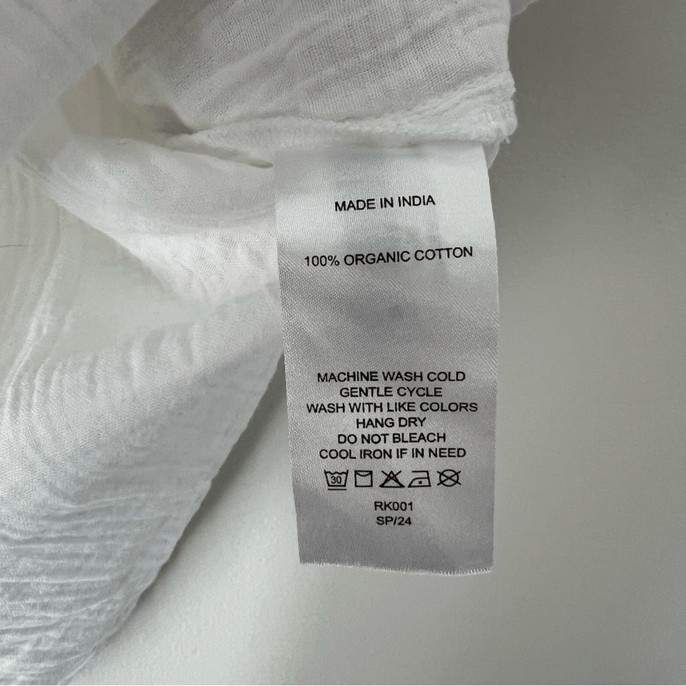 Quince Gauze Organic Cotton White Roll Sleeve Shirt Blouse Top Size Large