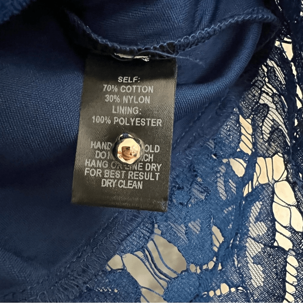 Lulus Heartbeats Blue Eyelash Trim Tiered Lace Blouse Crop Top XL