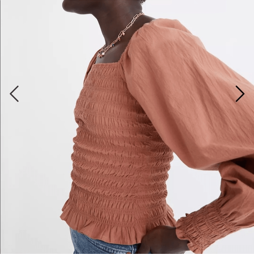 Madewell Lucie Bubble Sleeve Smocked Blouse Top Size Medium Boho Preppy
