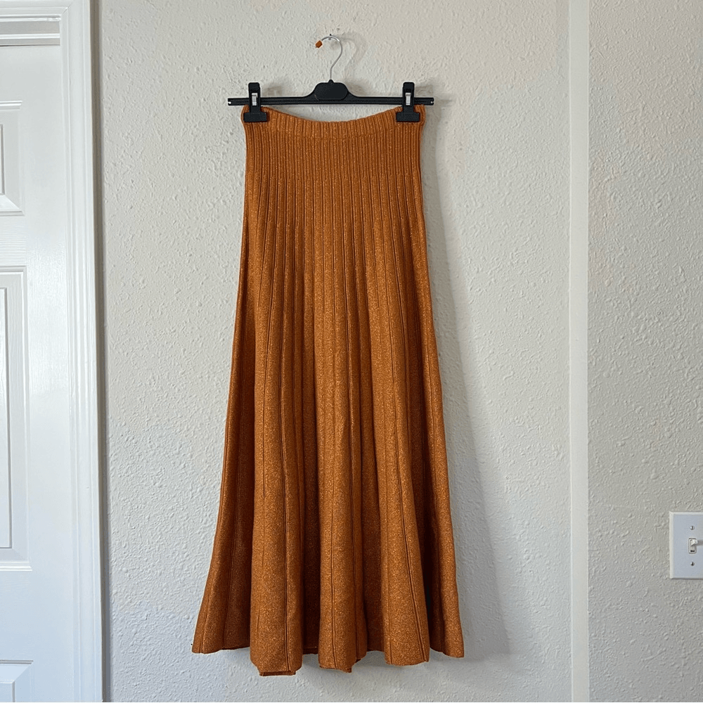 RONNY KOBO Laine Pleated Shimmer Knit Midi Maxi Skirt Size Small