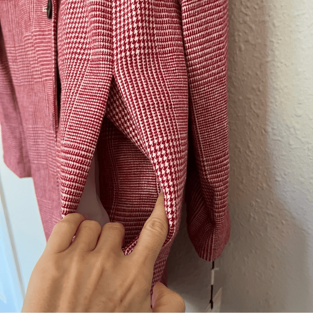 Anthropologie Avec Les Filles Red Houndstooth Plaid Longline Blazer NEW Size XL
