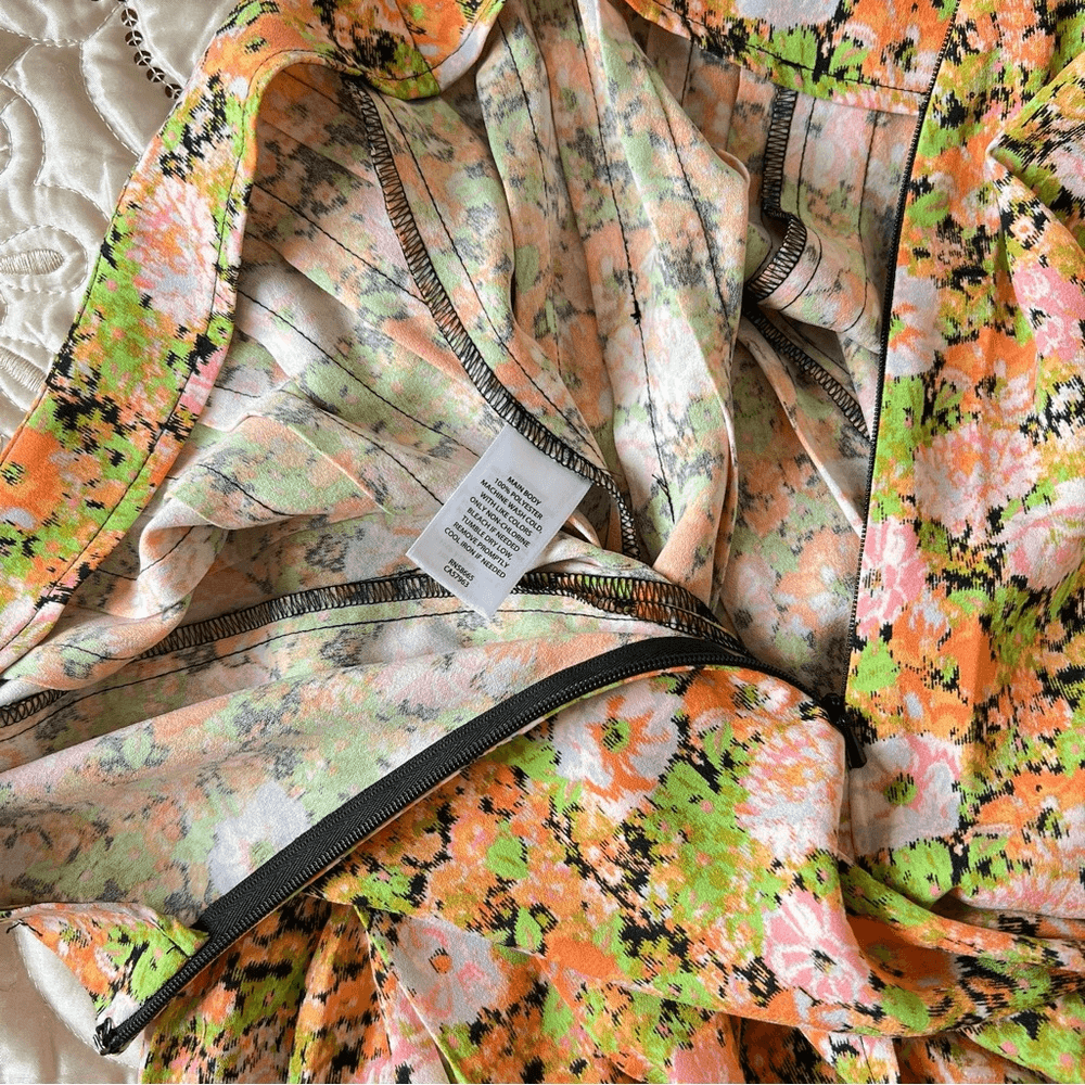 Open Edit Pleated Midi Skirt Orange Multi Meadow Floral Size Medium