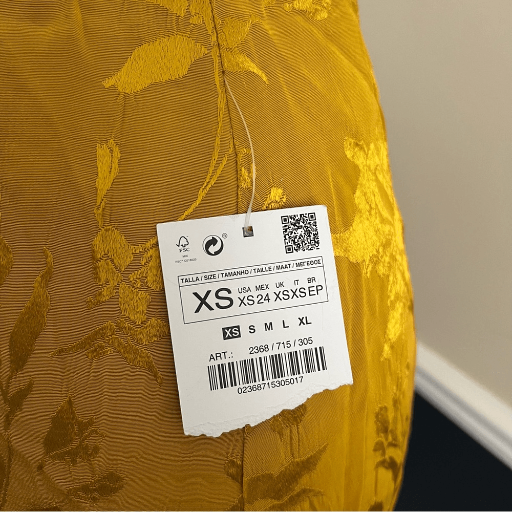 Zara Basic Yellow Floral Jacquard Pencil Skirt NEW Size XS