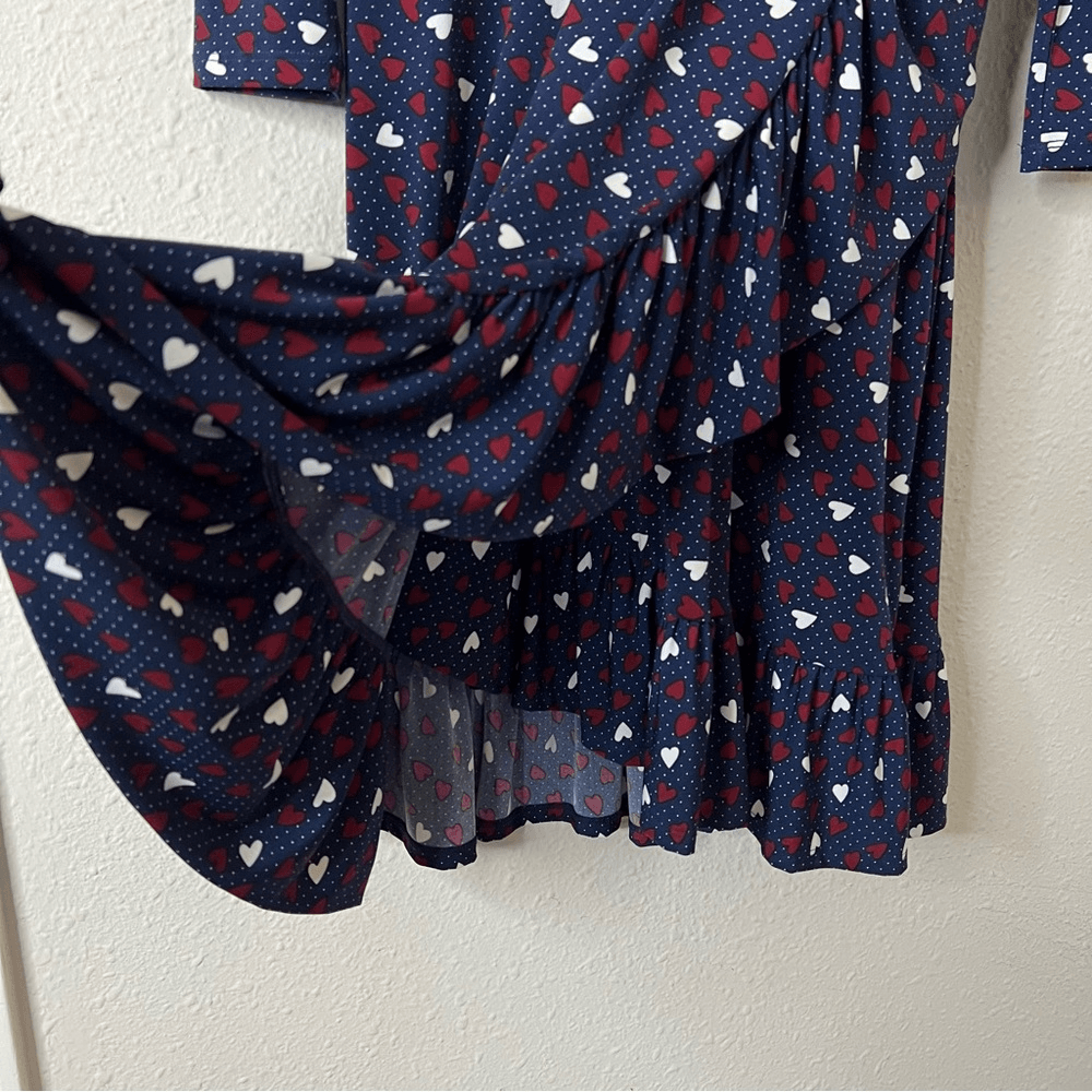 Talbots Heart Print A-Line Jersey Sheath Dress Long Sleeve Navy Blue Size 6