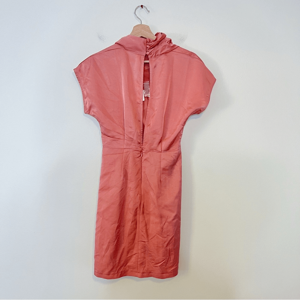 Anthropologie Ruched Asymmetrical Satin Mini Dress NEW Size 2 in Coral Pink