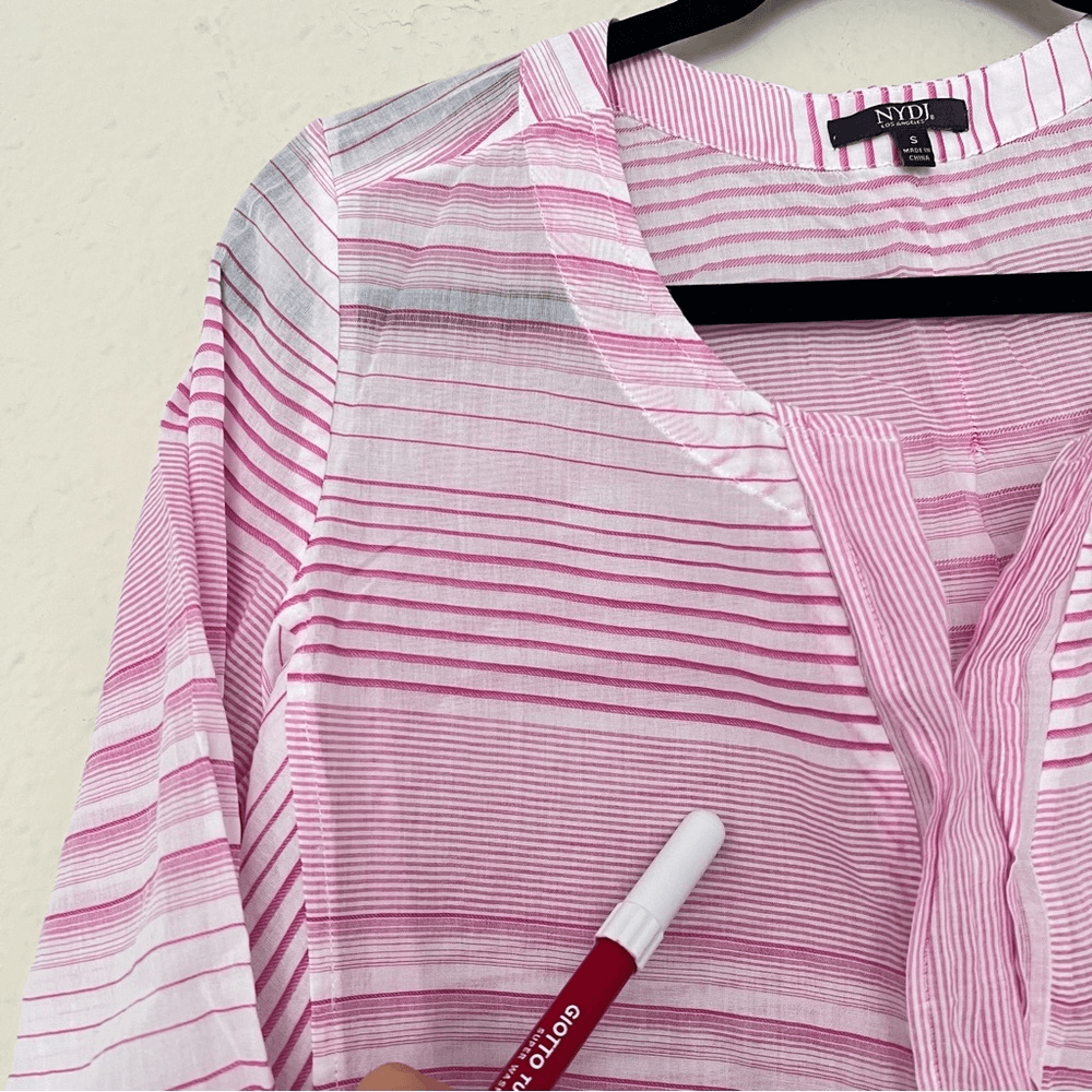 NYDJ Regatta Stripe Split Neck 3/4 Sleeves Cotton Tunic Size Small