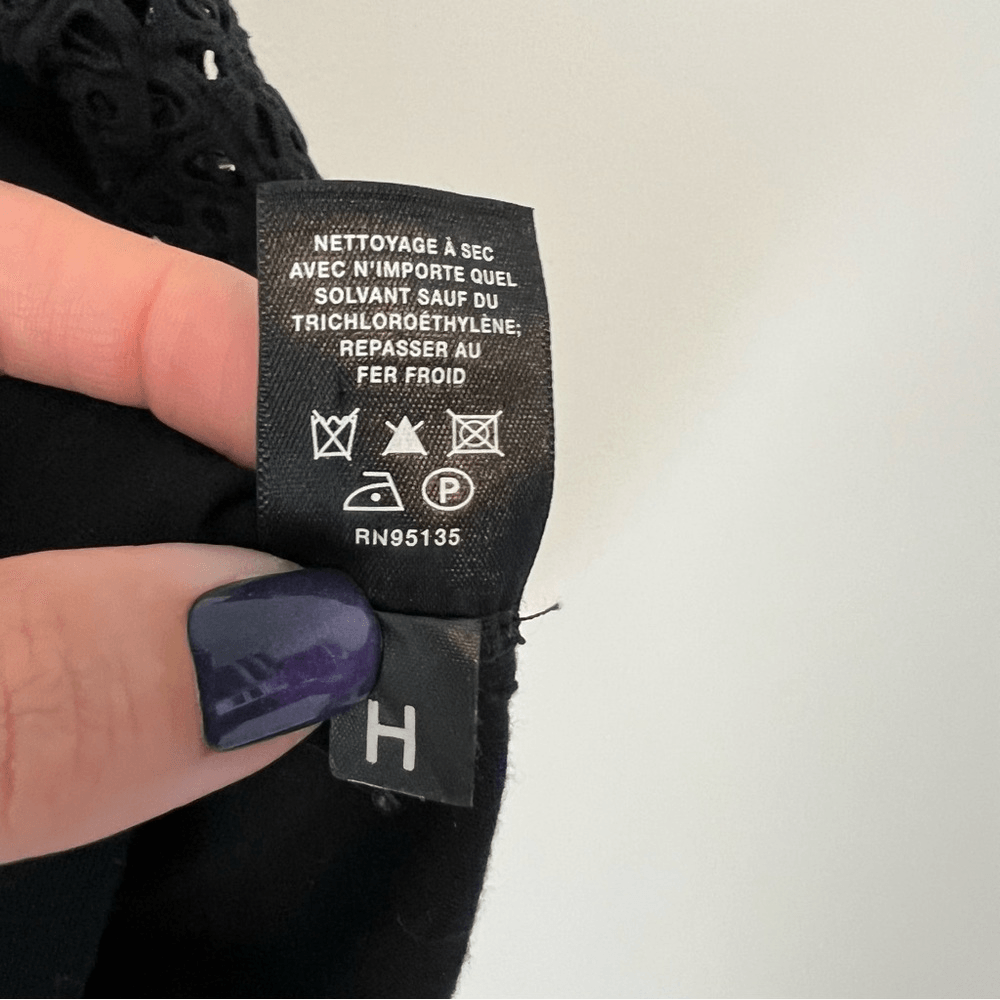 LAFAYETTE 148 Eyelet Sleeve Knit Top Black Lyocell Blend Boxy Fit