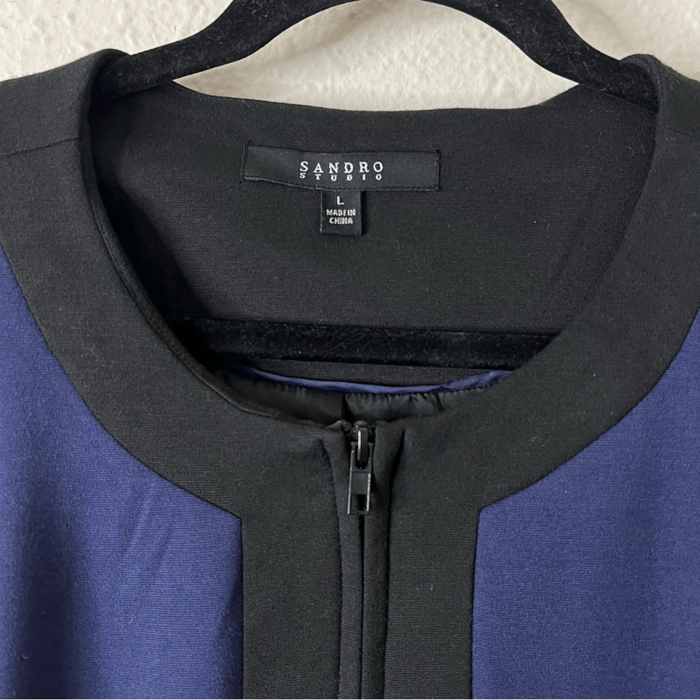 Sandro Studio Colorblock Zip Up Cardigan Blazer Size Large