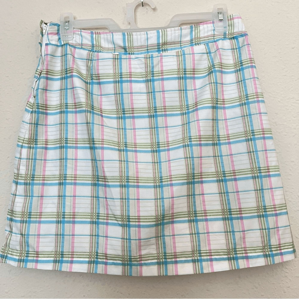 Athleta Pastel Plaid Pleated Golf Skirt Size 12