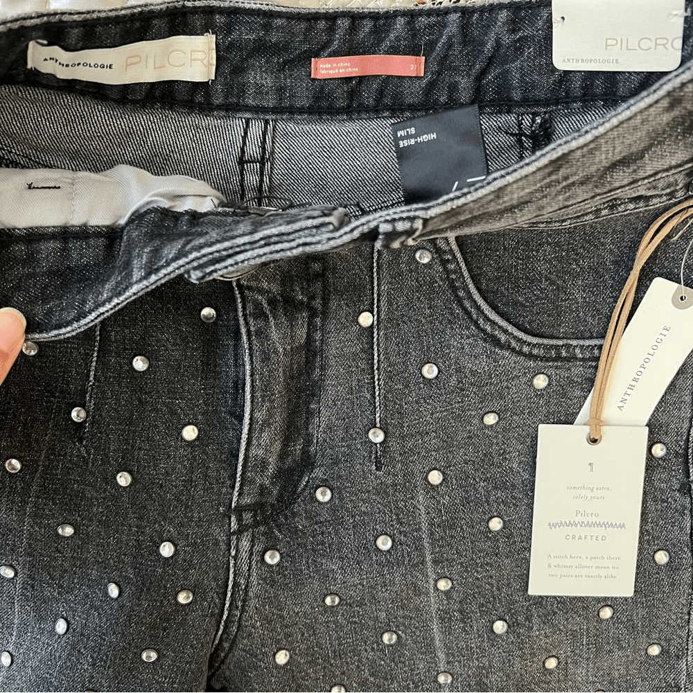 Anthropologie Pilcro and the Letterpress Beaded High Rise Slim Jeans NEW Size 27