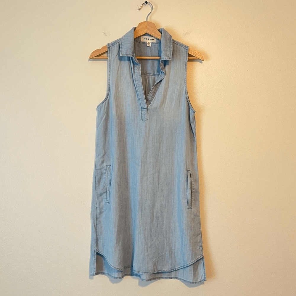 Cloth & Stone Sleeveless Chambray Blue Dress Size XS 100% Lyocell Tencel