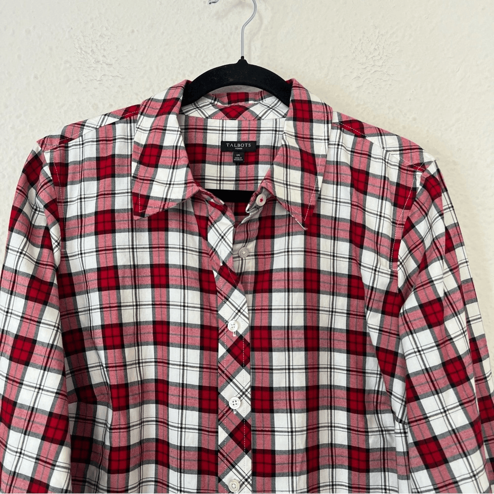 Talbots Classic Plaid Button Down Shirt Holiday NEW Plus Size 1X
