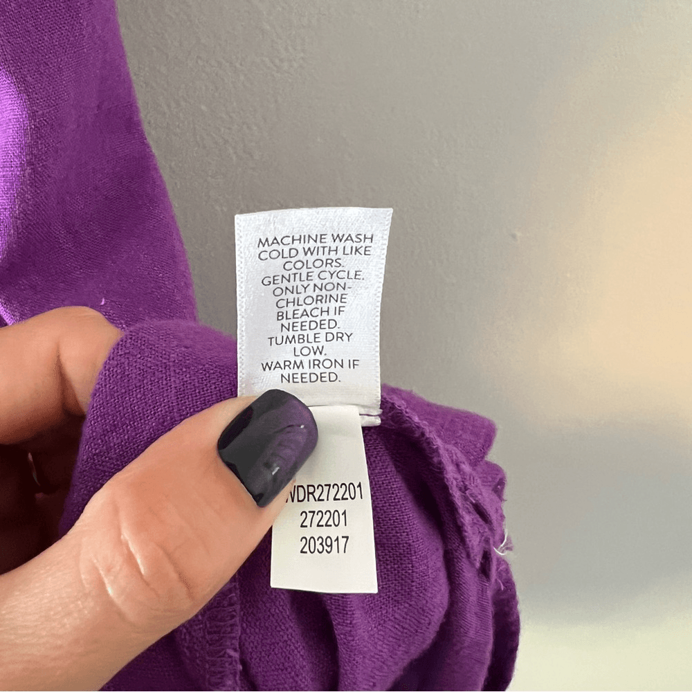 J.Jill Purple Button Front Linen Blend Midi Dress Puff Sleeve Size Large