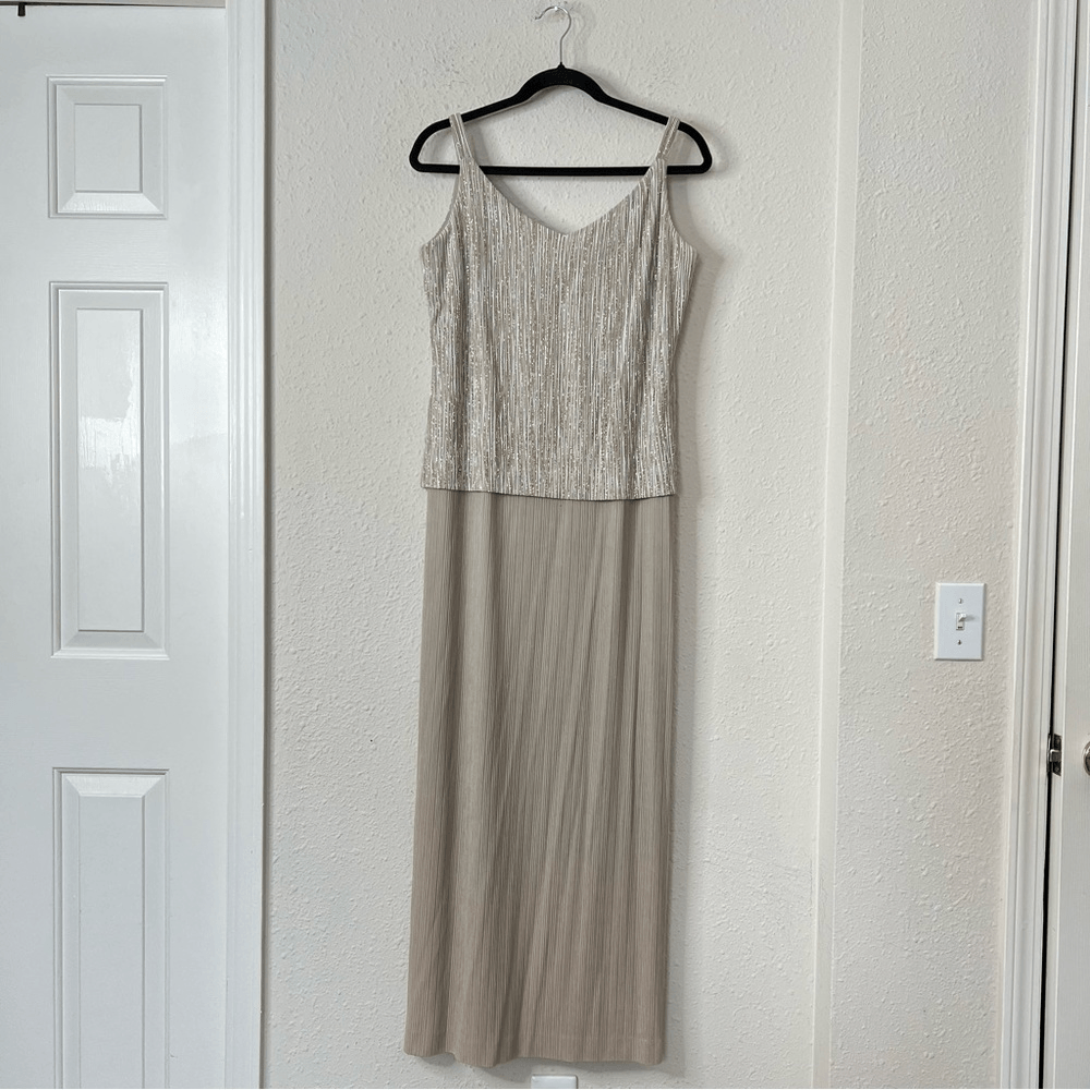 Alex Evenings Gold Metallic Maxi Dress Size 14